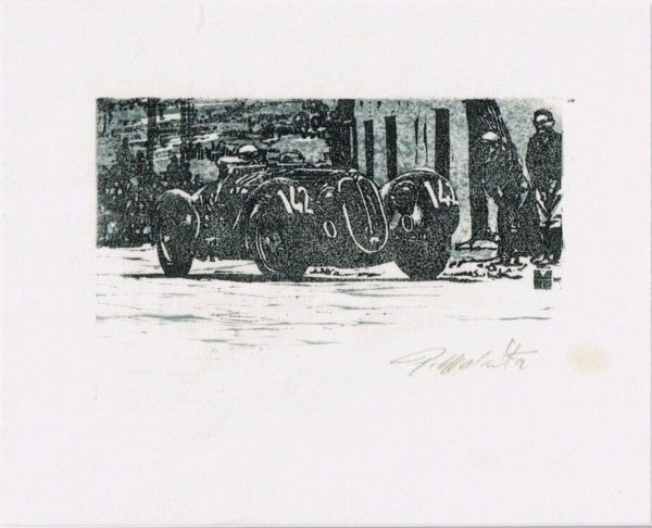 Xilografia Alfa Romeo 8C 2900B Spider MM, Mille Miglia 1938 - Tetsuaki Makita