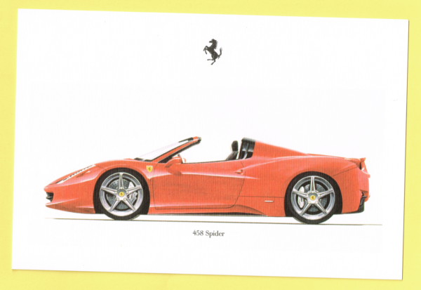 Cartolina Dati Tecnici Ferrari 458 Spider