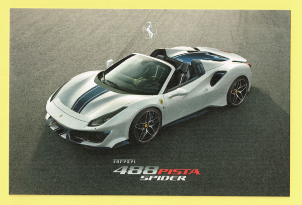 Cartolina Dati Tecnici Ferrari 488 Pista Spider