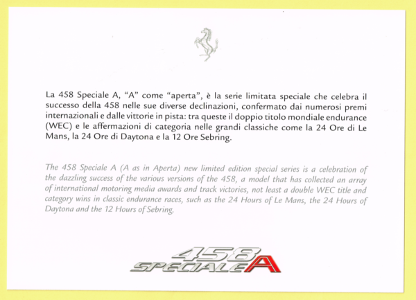 Cartolina Preview Ferrari 458 Speciale A - immagine 2