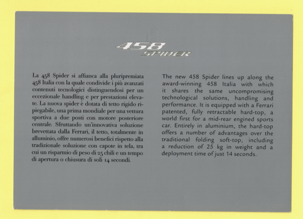 Cartolina Preview Ferrari 458 Spider - immagine 2