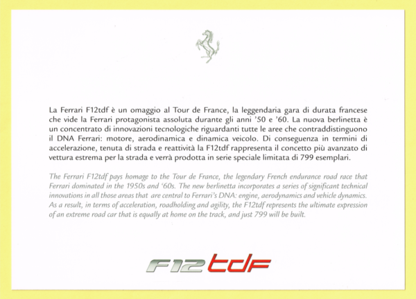 Cartolina Preview Ferrari F12 TDF - immagine 2