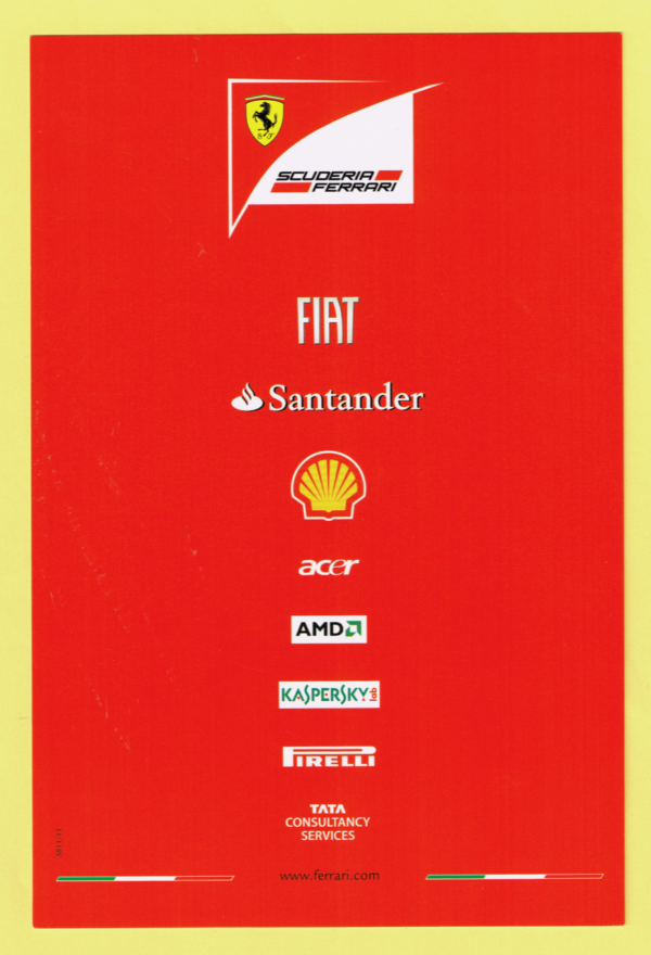 Cartolina Scuderia Ferrari 2011 Felipe Massa #3811/11 - immagine 2