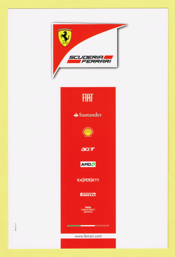 Cartolina Scuderia Ferrari 2011 Felipe Massa #3910/11 - immagine 2