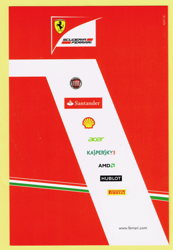 Cartolina Scuderia Ferrari 2012 Felipe Massa #4247/12 - immagine 2