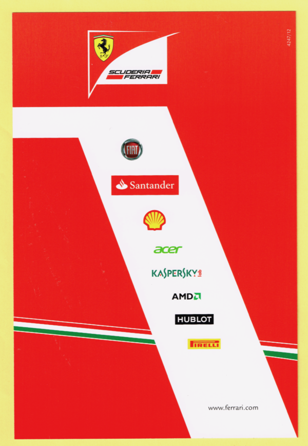 Cartolina Scuderia Ferrari 2012 Felipe Massa #4247/12 (Con Firma) - immagine 2
