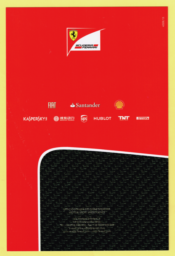 Cartolina Scuderia Ferrari 2013 Fernando Alonso #4509/13 - immagine 2