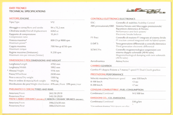 Cartolina Dati Tecnici Ferrari LaFerrari Aperta - immagine 2