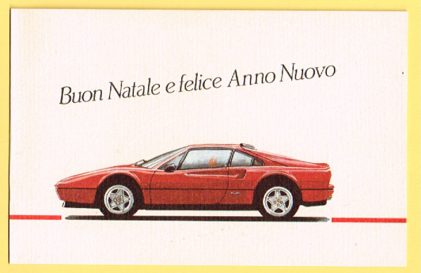 Cartolina Ferrari Auguri per Buon Natale 1985 & Felice Anno Nuovo 1986