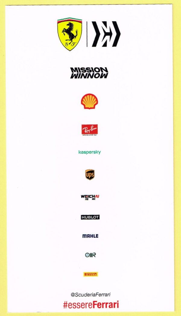 Cartolina Scuderia Ferrari 2020 Mission Winnow Charles Leclerc - immagine 2