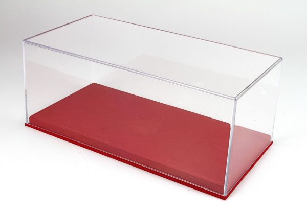 Vetrinetta con Base in Alcantara Rosso con Cucitura Rossa per Modelli Scala 1:18